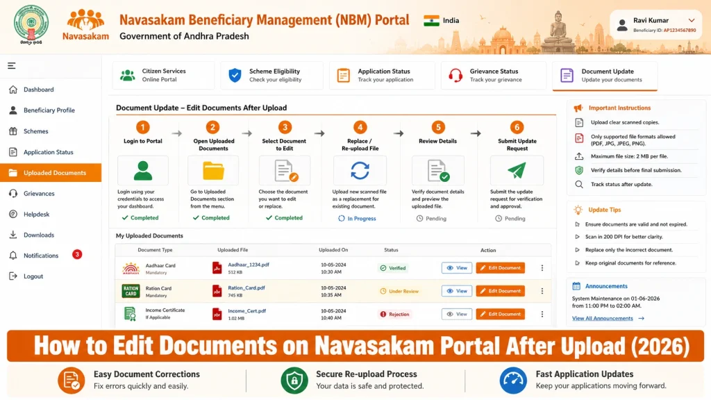Step by Step Edit Documents on Navasakam Portal